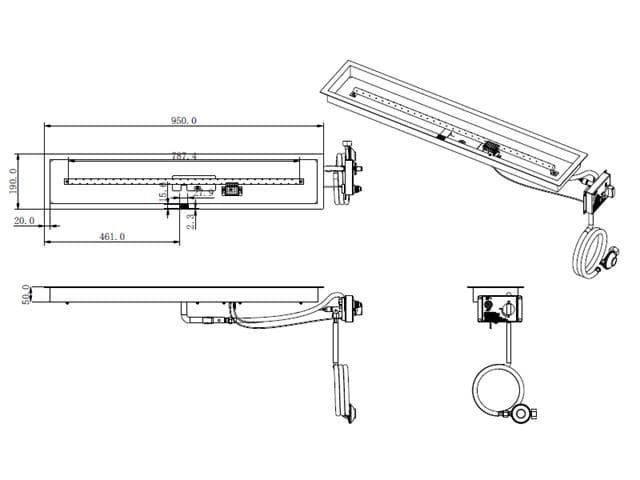 Quemador de gas rectangular 950x190 LPG - Imagen 4